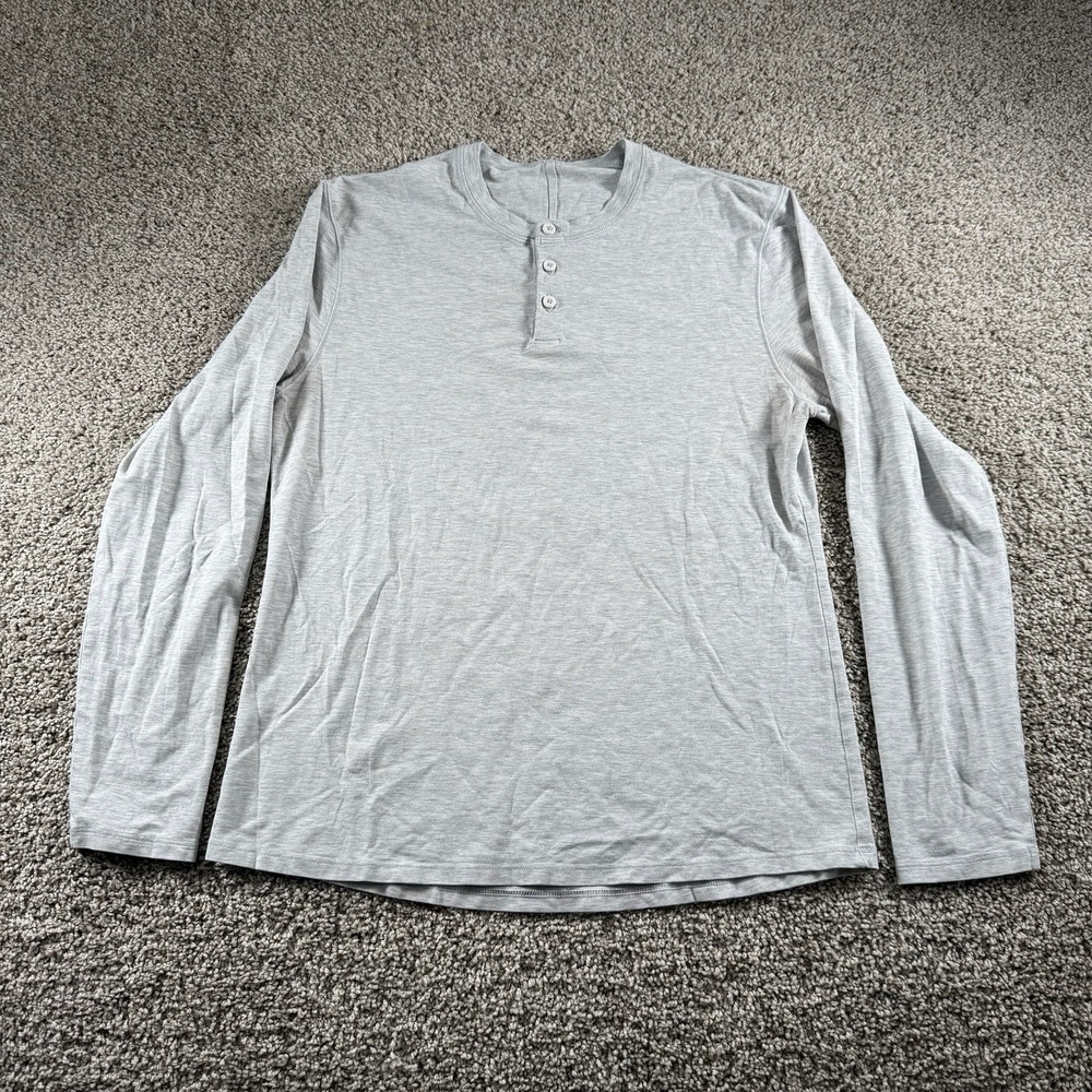 Lululemon Shirt Mens Medium Gray Henley Button Up Performance Outdoor‎ Comfort